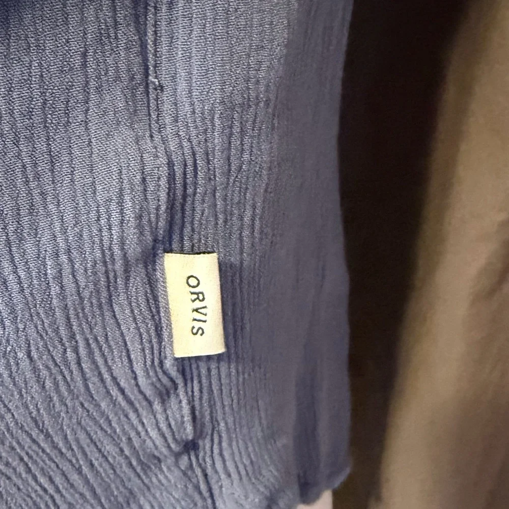 Orvis Dusty Blue Button-Front V-Neck Blouse - Picture 3 of 5